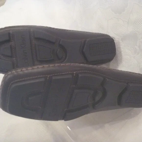 New Calvin Klein Men 13 M Driver Loafer Shoe Moccasin Brown Leather Nappa - Picture 9 of 11